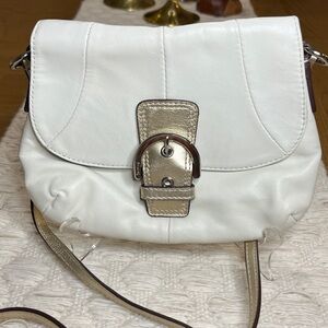 EUC Coach SoHo Flap F17217 Ivory and Metallic Gold Crossbody Bag